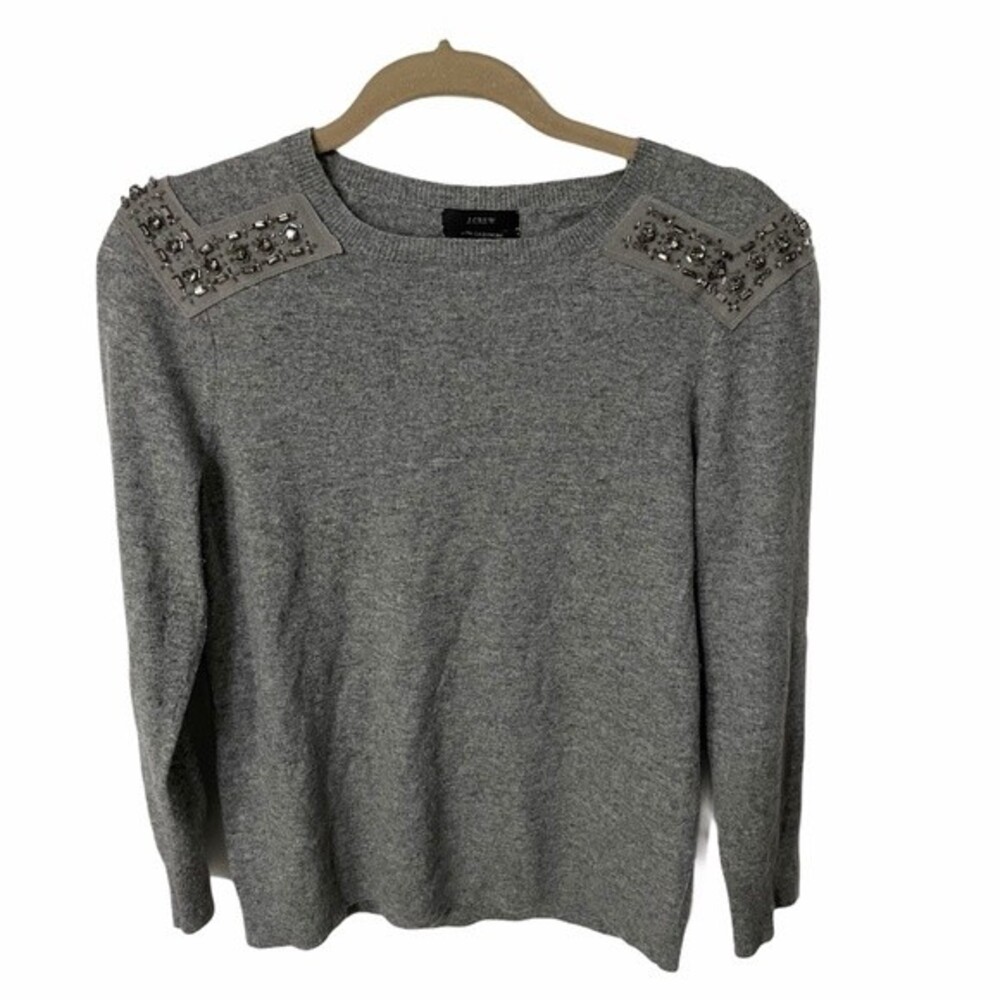 J.CREW sweater womens grey cashmere blend jeweled sweater size small